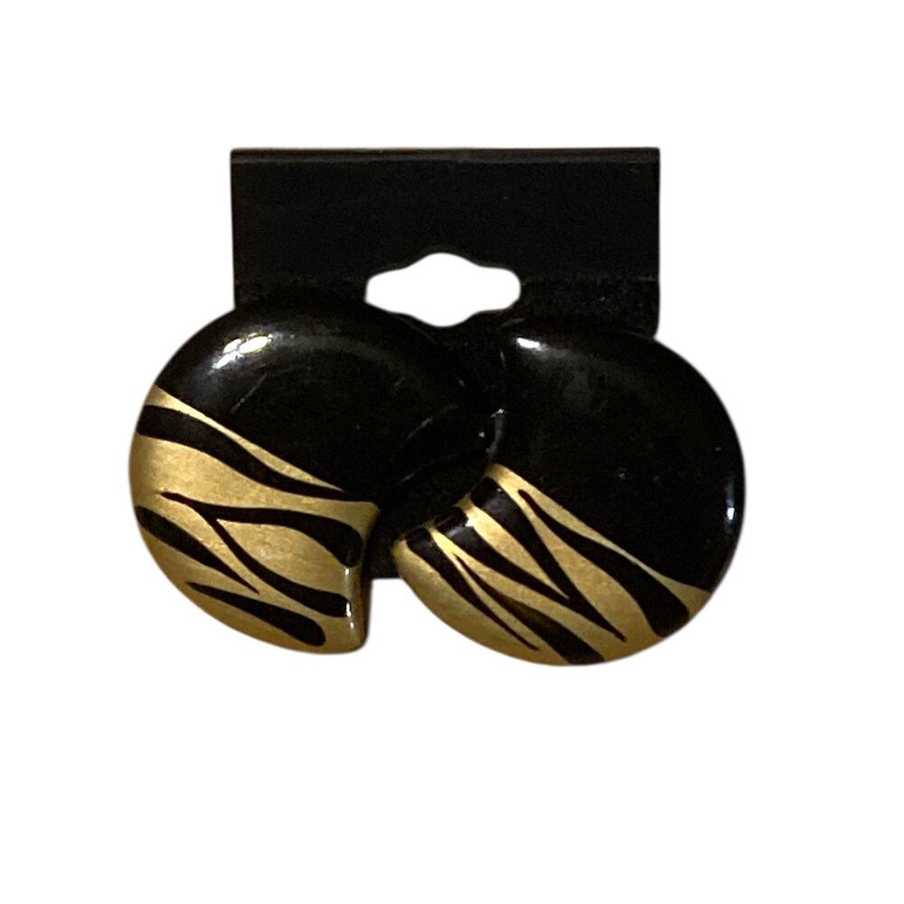 Vintage Unsigned 80’s Animal Print Earrings‎ Zebra Black and Gold
